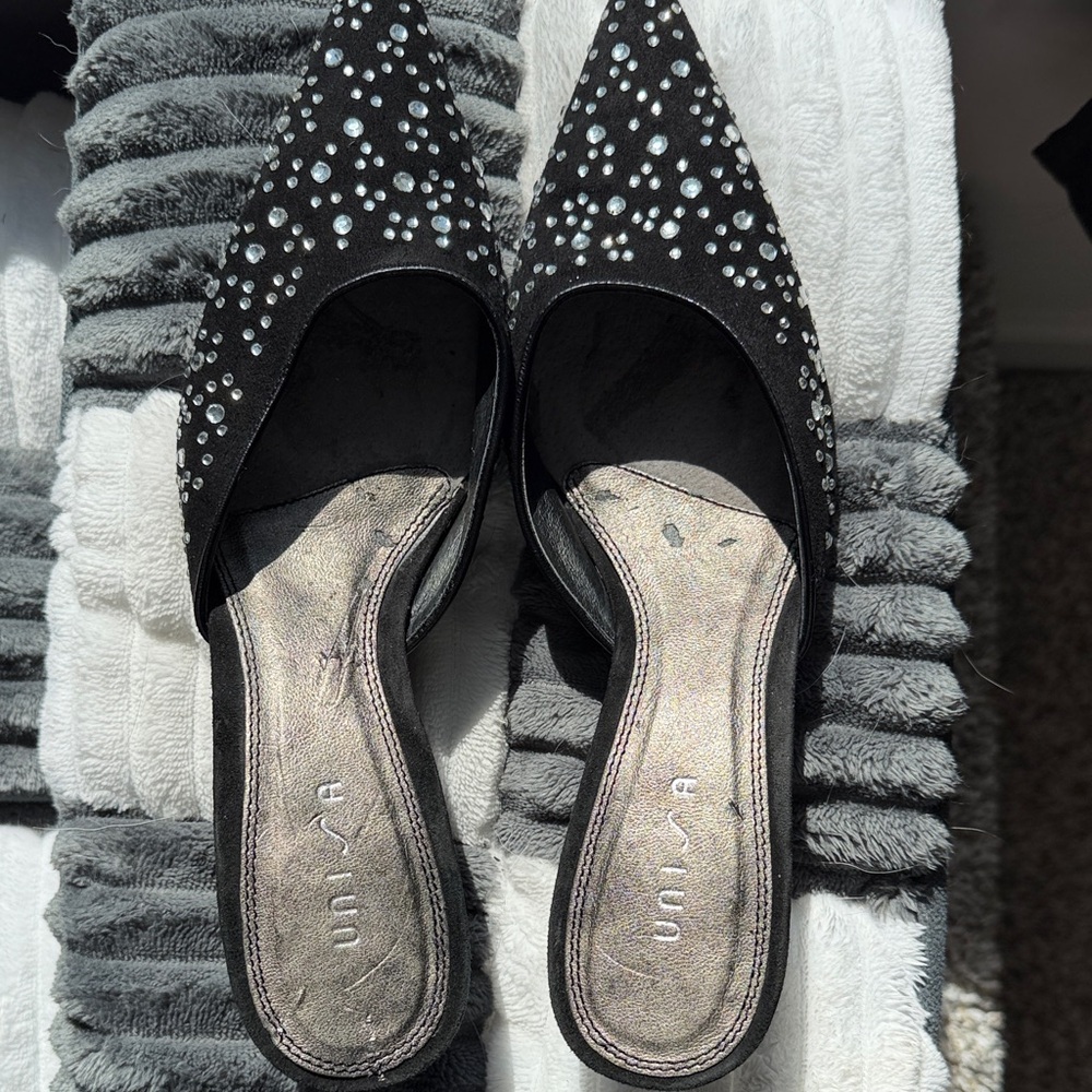Unisa Black Rhinestone Mules
